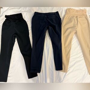 Stylish Black, Navy, and Tan Maternity pixie Pant Trio